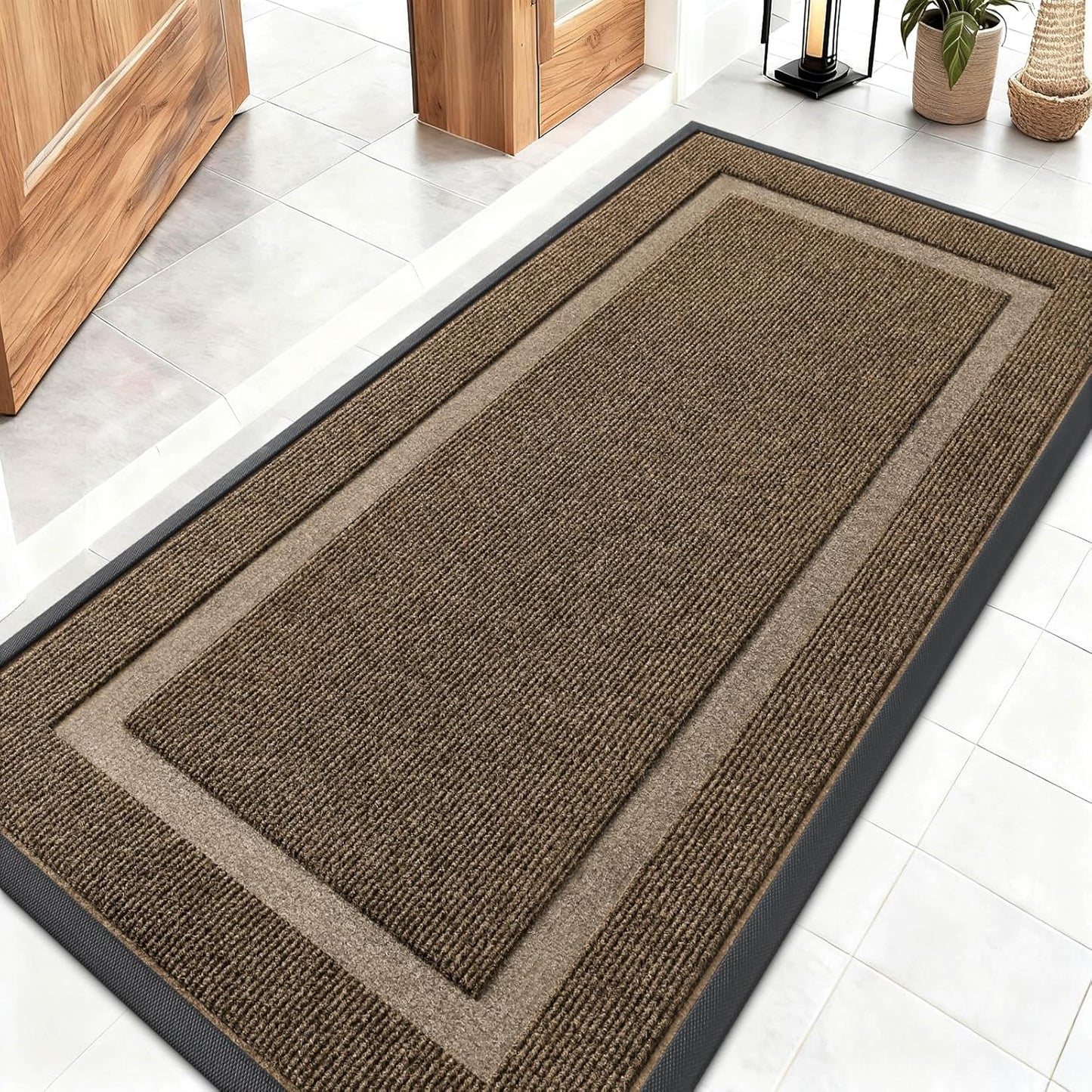 OLANLY Front Door Mat Indoor Outdoor Entrance, Waterproof All-Season, All-Weather Doormat, Sturdy Natural Rubber, Fade Resistant, Low Profile, Easy Clean Patio Porch Entryway Mat, 47x23, Brown