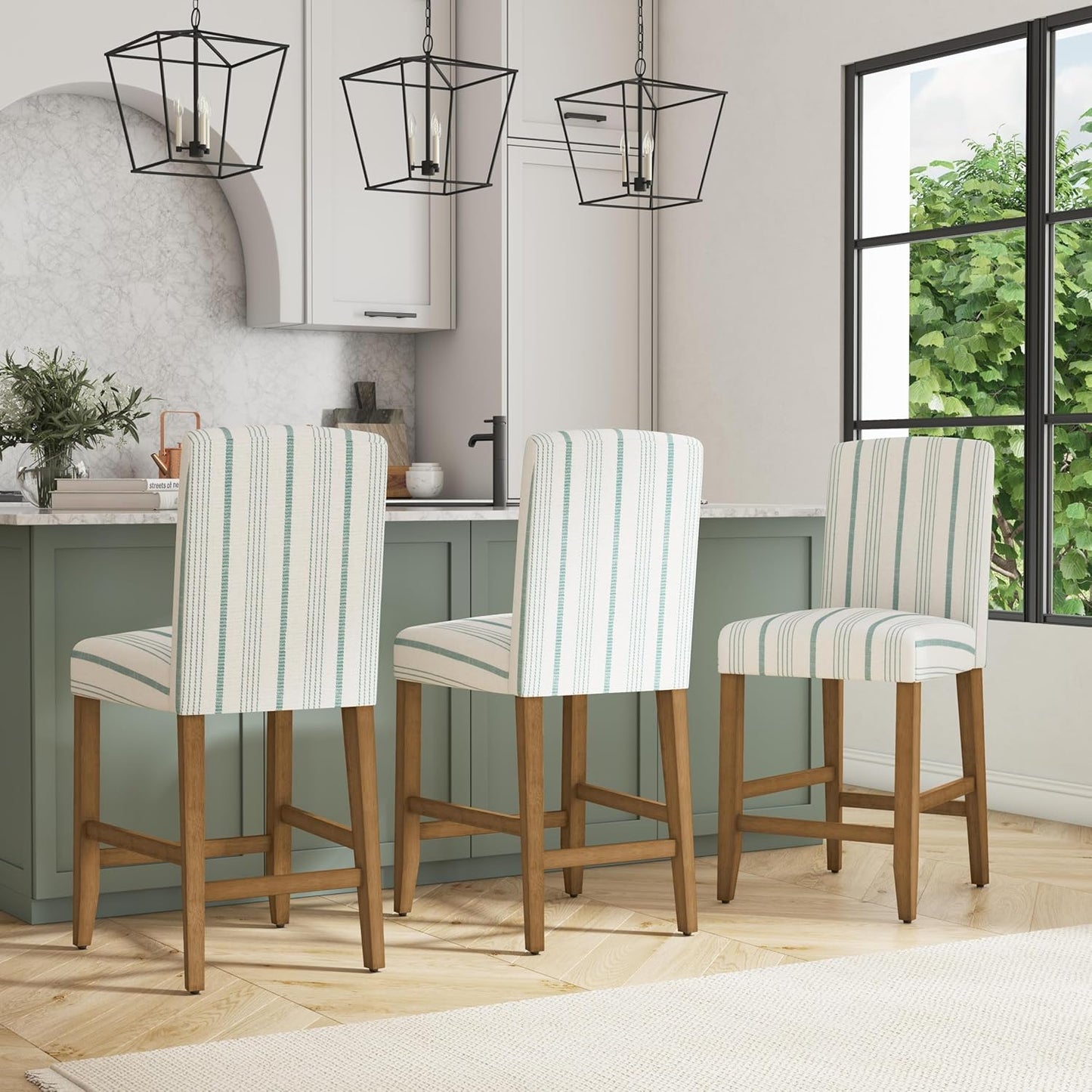 HomePop Curved Back 24" Barstool - Blue Calypso Stripe