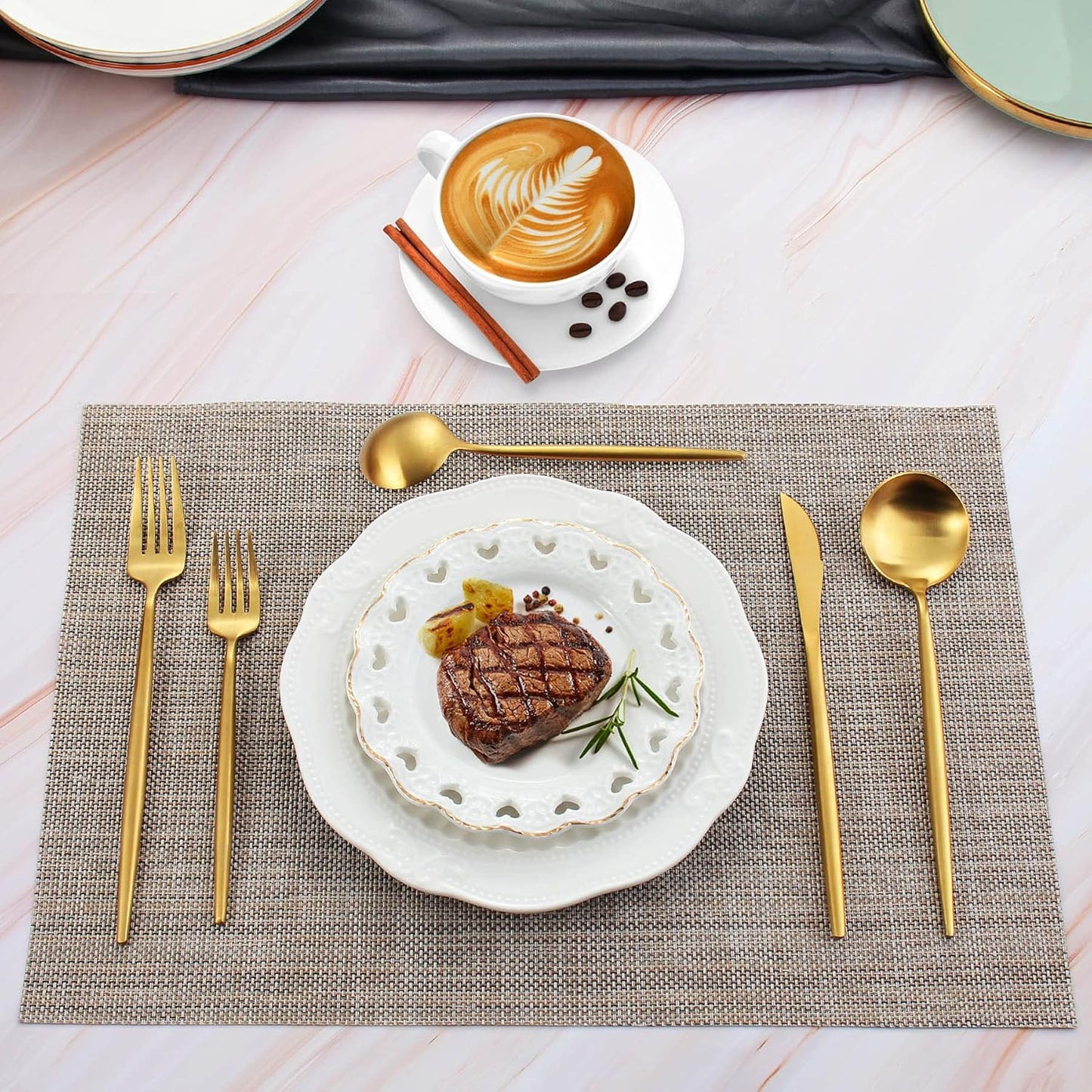 Matte Gold Silverware Set, IBIILII JEFF 40 Pieces Stainless Steel Flatware Set，Kitchen Utensil Set, Tableware Cutlery Set, Knife Spoons And Forks Set, Satin Finished Polished & Dishwasher Safe