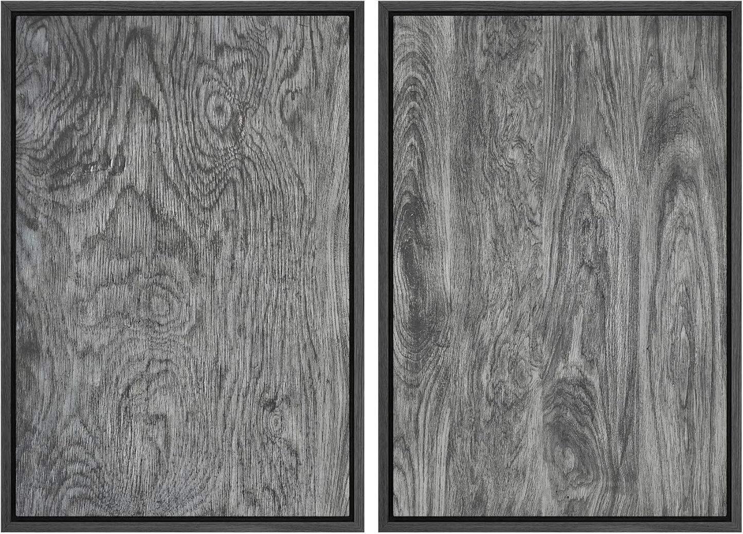 SIGNWIN Framed Canvas Print Wall Art Set Gray Wood Grain Rustic Abstract Illustrations Modern Art Minimal Decorative Nordic for Living Room, Bedroom, Office - 24"x36"x2 Black