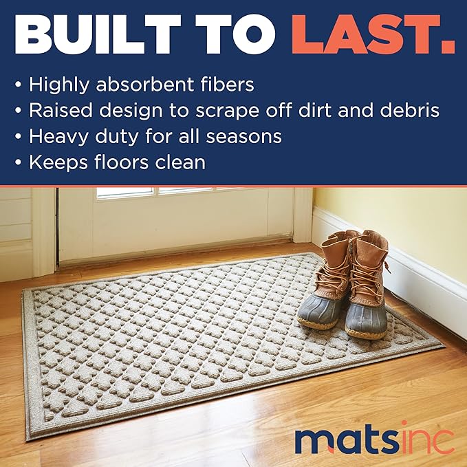 MATSINC Artisan Entry Front Door Mat - Rubber Back Indoor or Outdoor with Quadra Foil Design, Water Absorbing Welcome Mat, Front Door Outside Entrance, Made in The USA, 2' x 3'(Taupe)