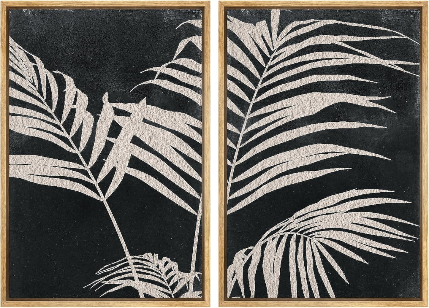 SIGNWIN Framed Canvas Print Wall Art Palm Leaf Print, Minimalist Wall Art, Black White Wall Art Prints for Living Room, Bedroom, Office - 16"x24"x2 Natural