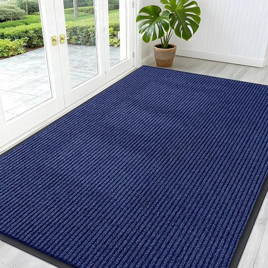 OLANLY Front Door Mat Indoor Outdoor Entrance, Waterproof Heavy Duty Doormat, Fade Resistant, Low Profile, Easy Clean Patio Porch Welcome Floor Mats for Entry, 59x40, Blue