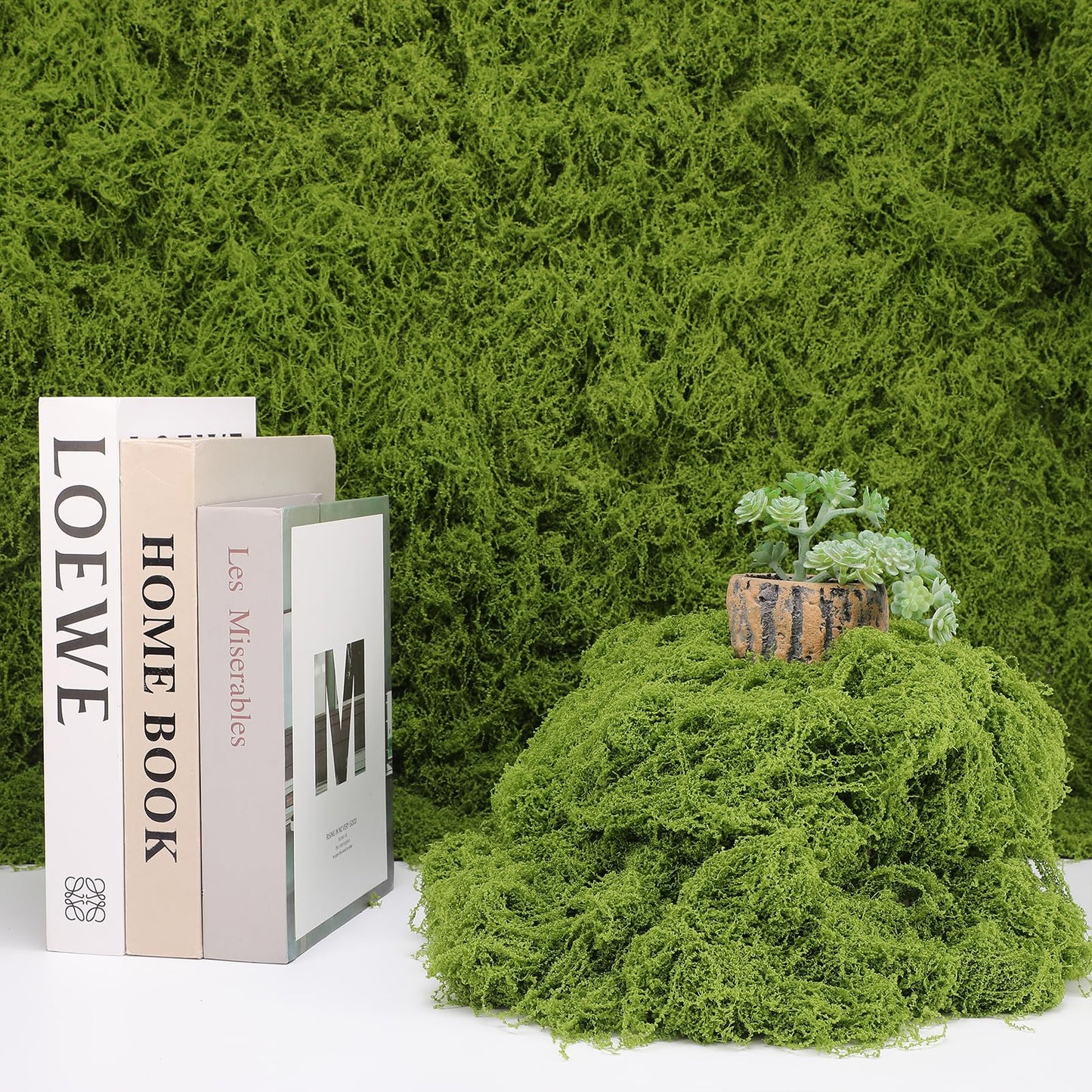 Ovveroche Fake Moss for Crafts 39" x 39" Faux Moss Mat with Base Fabric for Plants and 3.5 oz/ 100g Decorative Artificial Moss Green Faux Grass for Planters Crafts DIY Fairy Garden(Light Green)