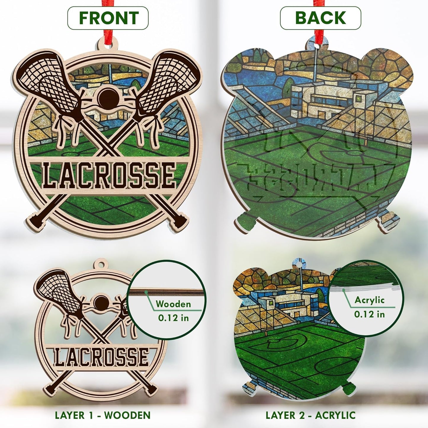 FLAGWIX Lacrosse Christmas Ornaments - Suncatcher Christmas Ornaments 2025 for Tree Decorations - Lacrosse Gifts for Boys, Sports Gifts for Boys, High School Boy Gift Ideas