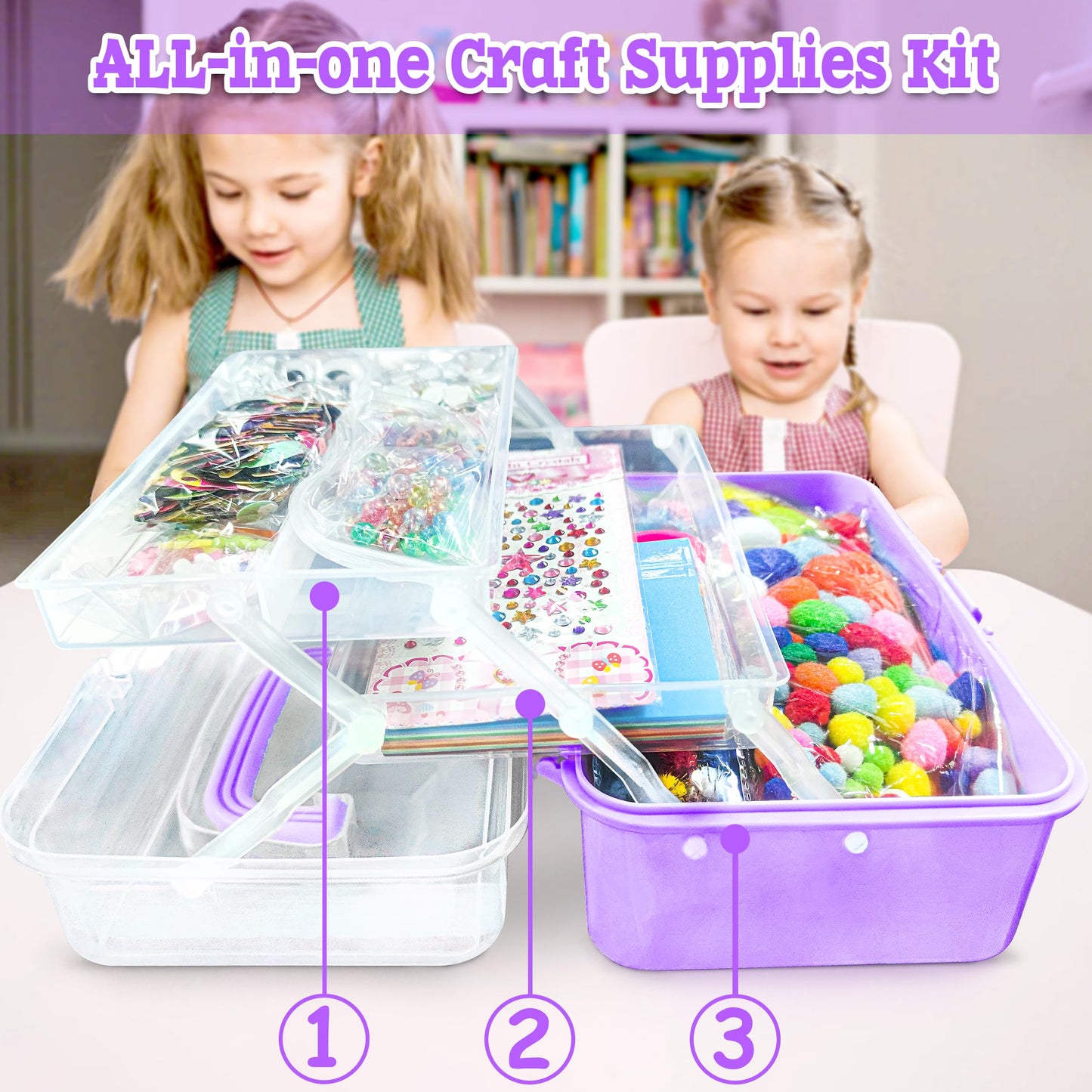 LINAYE 3000PCS Arts and Crafts Supplies Kit for Kids, All in One DIY Craft Box Kits, Craft Supplies Set Include Pompoms, Pipe Cleaners for Kids Ages 4-6 6-8 Birthday Gifts for Boys Girls