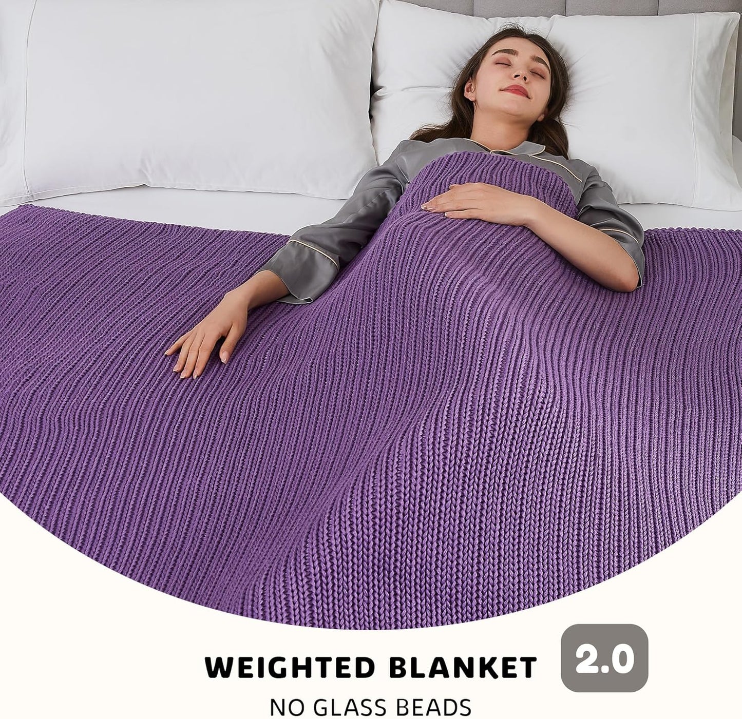 L'AGRATY Knitted Weighted Blanket - 48"x72" 12lbs Cooling Chunky Knit Heavy Blanket for Adults Braided Crochet Throw Thick Cable Yarn Knit Decorative No Beads Evenly Weighted Machine Washable