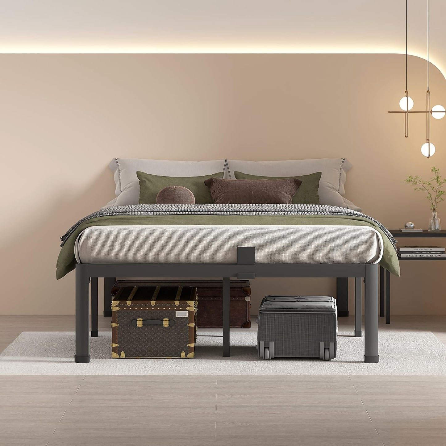 MAF 20 Inch Full Size Bed Frame with Round Corner Legs Mattress Slide Stopper No Box Spring Needed Heavy Duty Metal Platform Bed Frames Under-Bed Storage Space, 3000 LBS Steel Slats Support