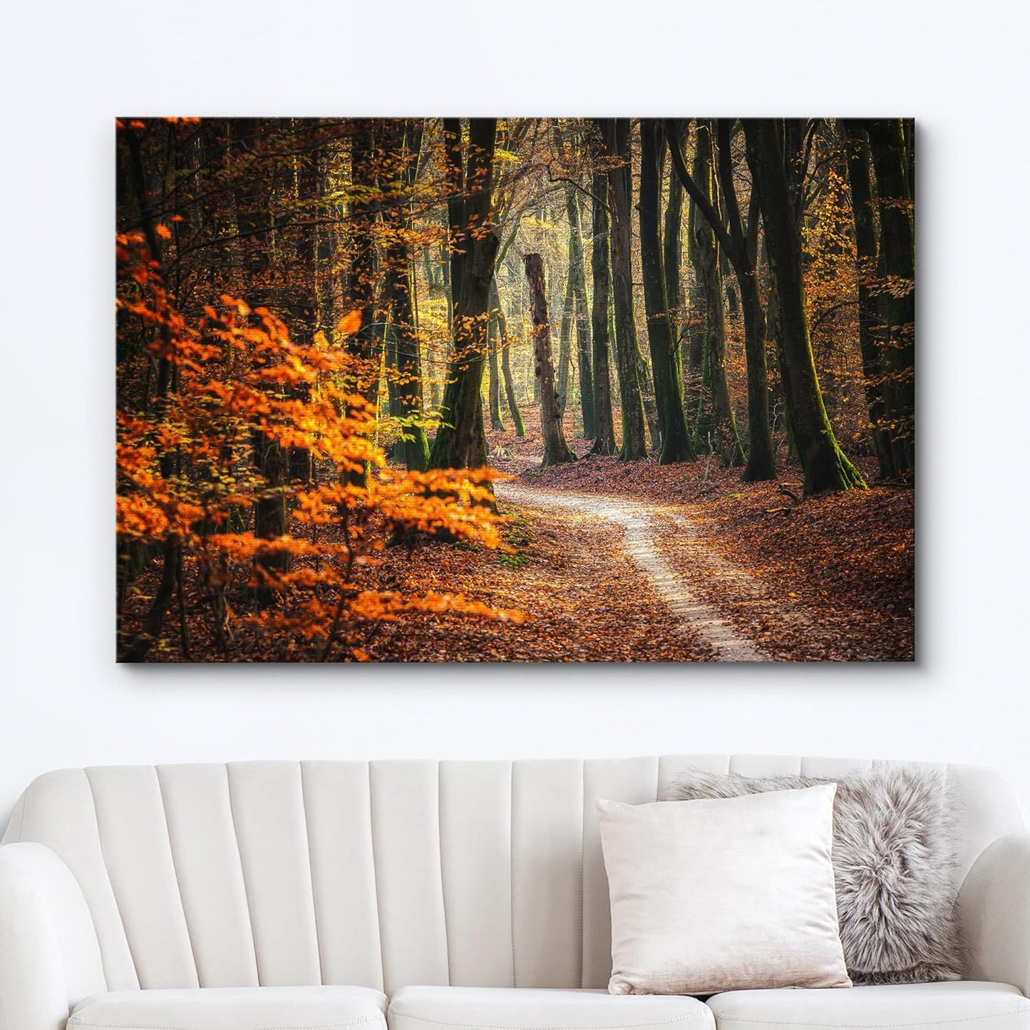 wall26 Canvas Print Wall Art Autumn Fall Orange Leaf Forest Tree Trail Nature Wilderness Photography Realism Earth Scenery Rustic Scenic Landscape Colorful for Living Room, Bedroom, Office - 12"x18"
