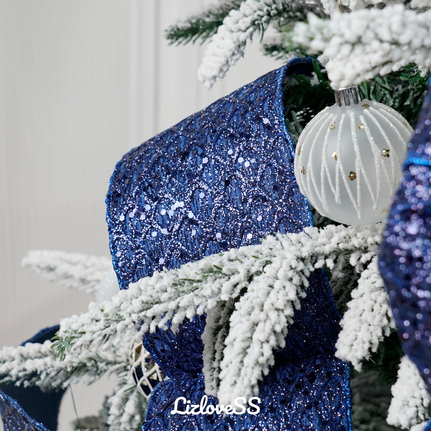 LIZLOVESS Navy Blue Christmas Ribbon 4" Glitter Mesh Wired Ribbon for Christmas Tree Blue Diamond Honeycomb Ribbon for Gift Wrapping, Crafts, Wreath Supplies, Garland, Tree Topper Bows - 10 Yards
