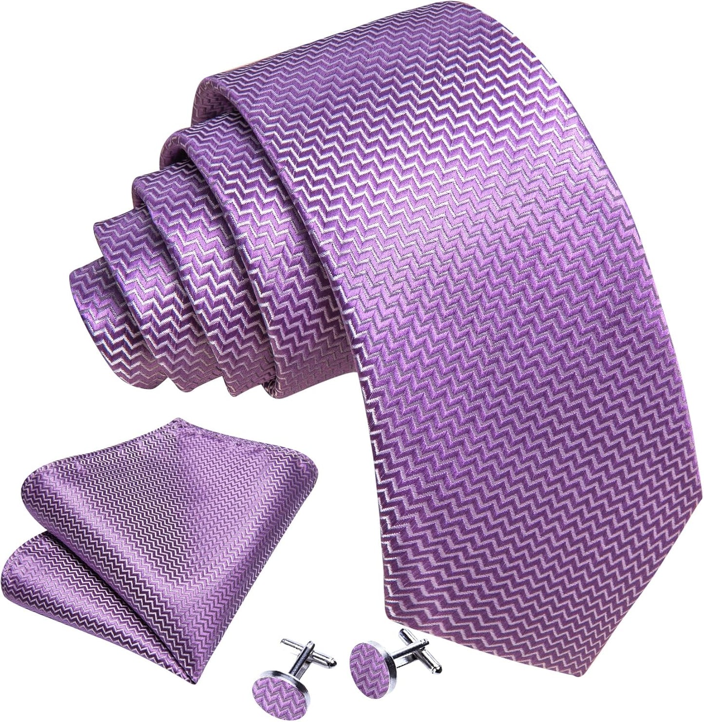 Barry.Wang Designer Classic Ties for Men Set Formal Pocket Square Cufflink Check Plaid