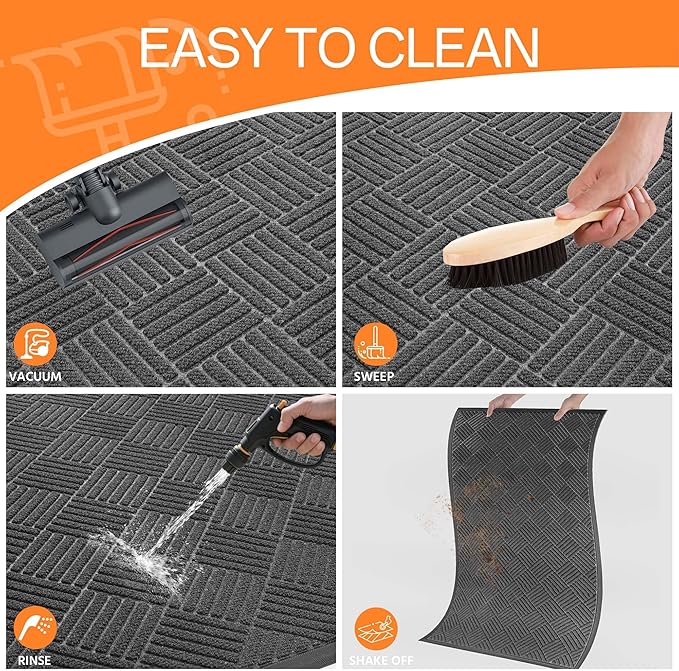 Indoor Outdoor Door Mat, 6’x 3' Doormat for Entryway, Rubber Backing Non Slip Front Door Mat Outside Entrance, Super Absorbent Commercial Floor Mat for Home Office, Gray