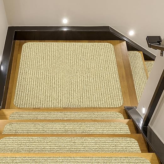 Stair Treads for Wooden Steps Carpet, Non-Slip Stair Runner Indoor Outdoor Stair Tread Mats Covers Pads, 31" x 31"Matching Landing Step Runner for Elders, Kids and Dogs (31" x 31", Beige)