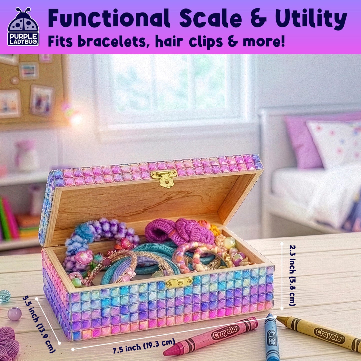 PURPLE LADYBUG Jewelry Box Craft for Girls 8-12 6-8 - Birthday Gift for 7 8 9 10 11 12 Year Old Girl, Fun Mosaic Arts and Crafts for Kids Ages 8-12, Girls Toys 8-10