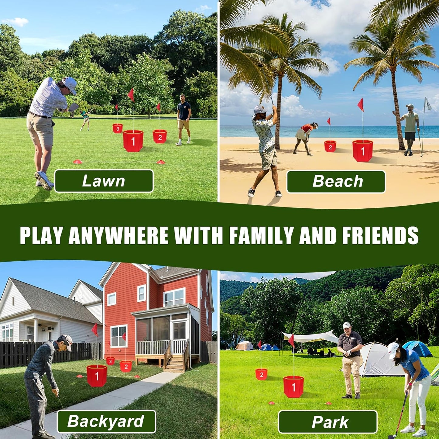 Backyard Golf Game,3pcs Golf Yard Game,with 2 Adjustable Clubs,Suitable for Lawns,Outdoors,Parks and Beaches