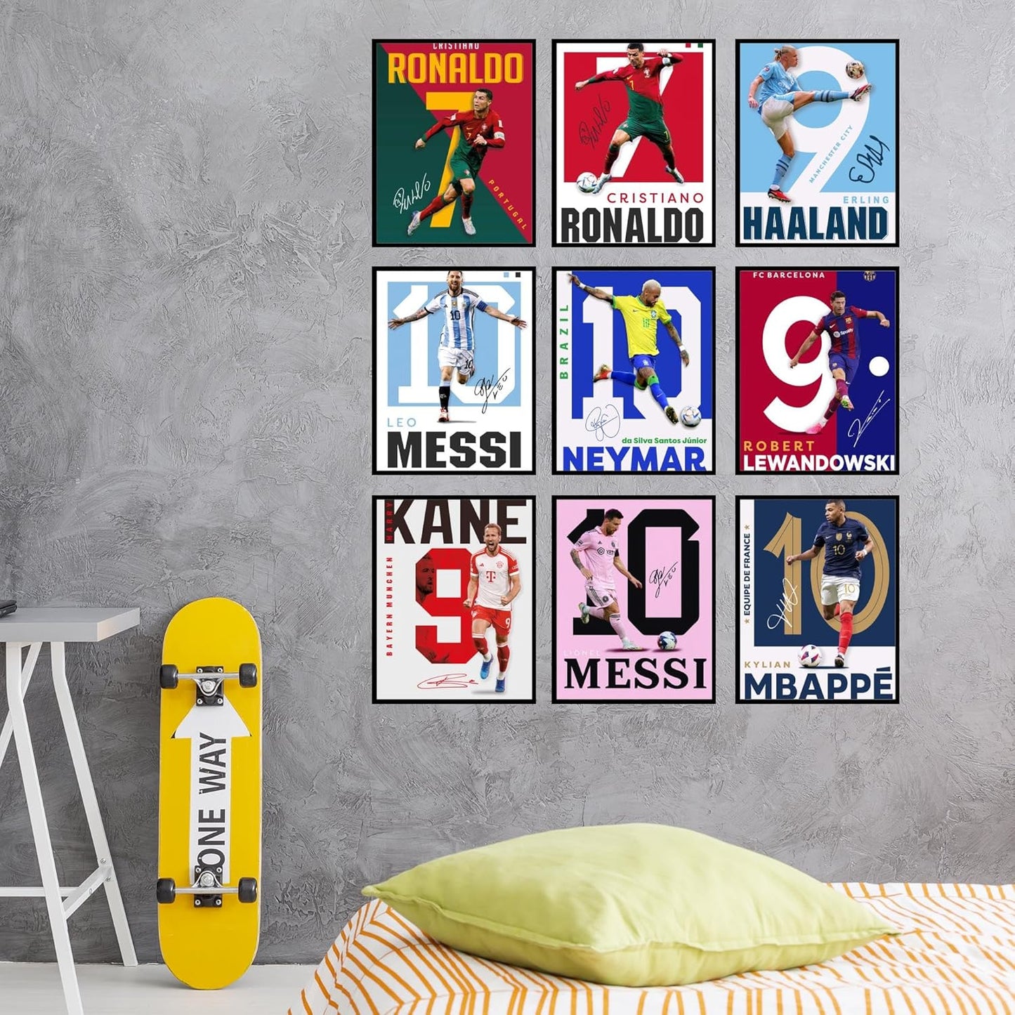 BigWig Prints Soccer Poster - Soccer Decor For Boys Bedroom, Messi And Ronaldo Poster, Messi Posters For Boys Bedroom, Mbappe Wall Art, Neymar Wall Art, Ronaldo Posters - Unframed Set Of 9 (8x10”)