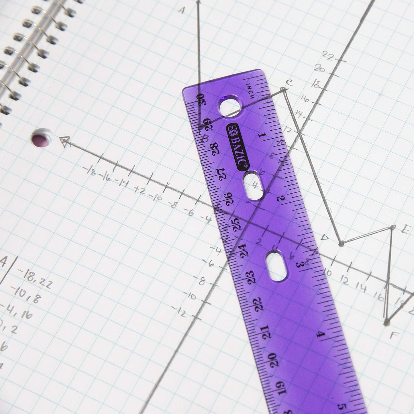 BAZIC Products Jeweltones Color Plastic Ruler 12" (30cm), Inches Centimeter Metric Measuring Drafting Rulers, for Students School Supplies (4/Pack), 24-Packs
