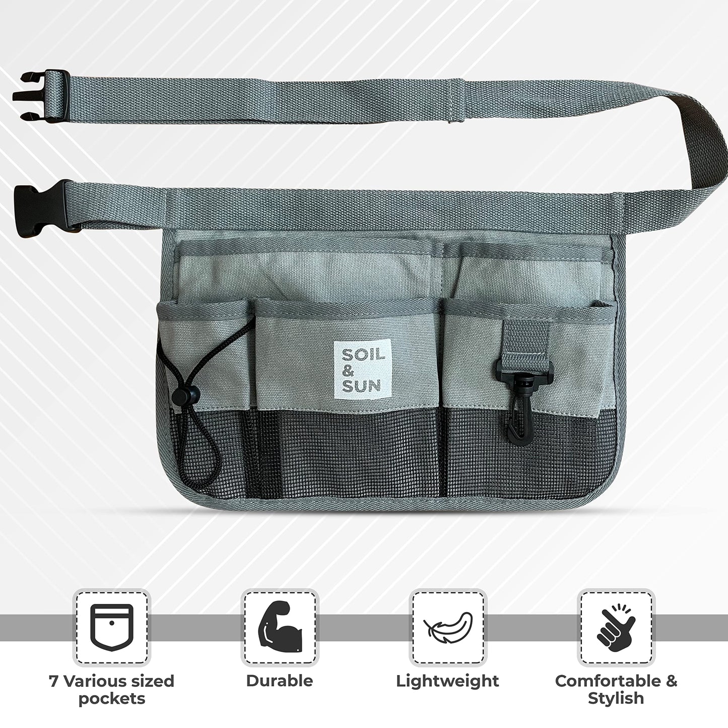 Soil & Sun Garden Tool Belt for Women, Tool Apron, Utility Belt Women, Teacher, Canvas Waist Apron with Pockets, Garden Aprons (Grey)