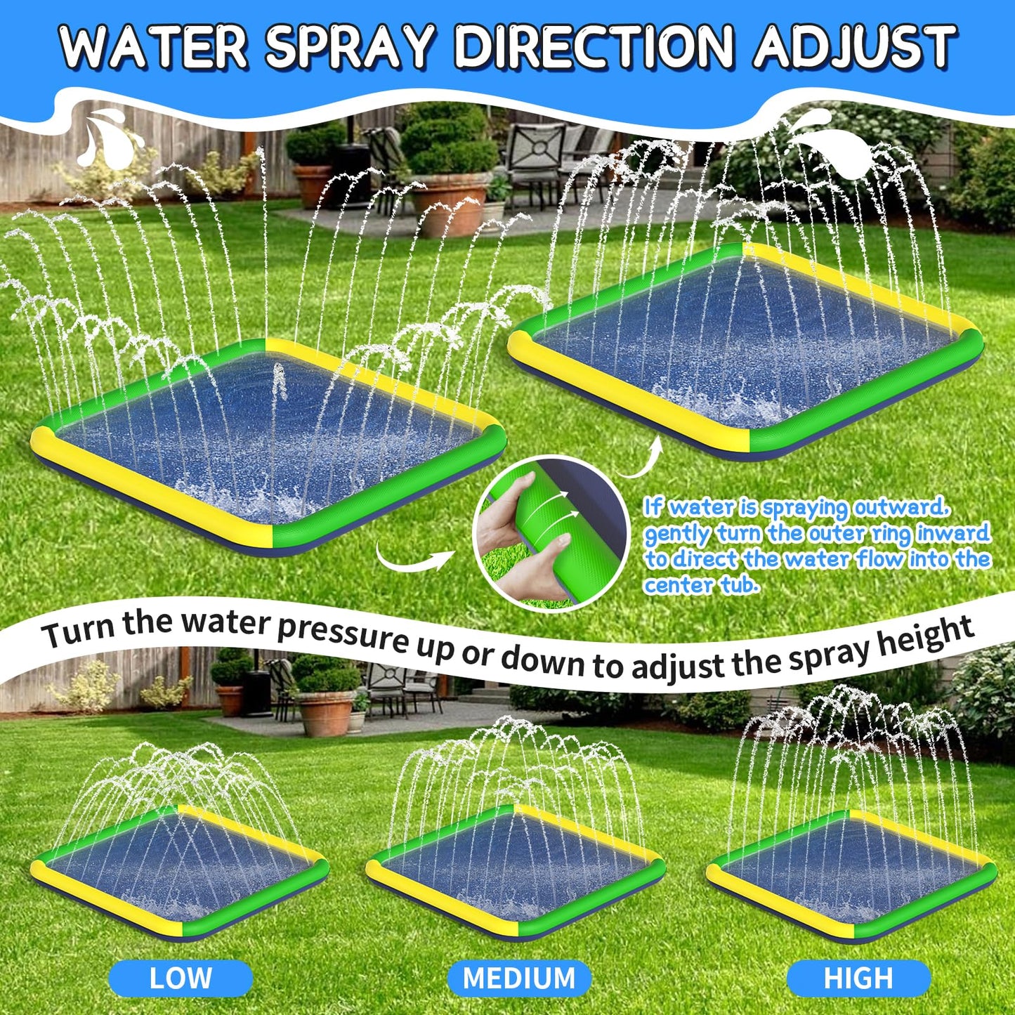Splash Pad for Kids & Dogs, EPN 140"-100" Extra Large Non-Slip Sprinkler Splash Pad, Thickened 0.5mm PVC Water Play Mat, Outdoor Water Toy for Backyard Summer Fun, Ideal for Toddlers 3+ Boys Girls