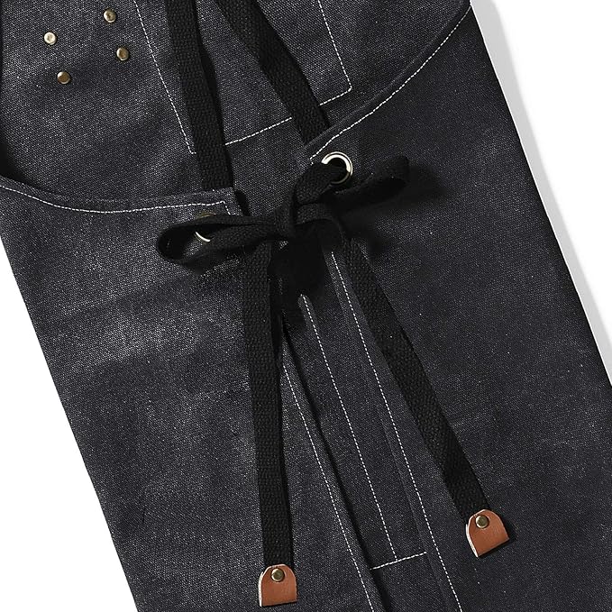 AFUN Chef Aprons for Men Women with Oversized Pockets, 16-Ounce Cotton Canvas Cross Back Heavy Duty Work Apron (Black)