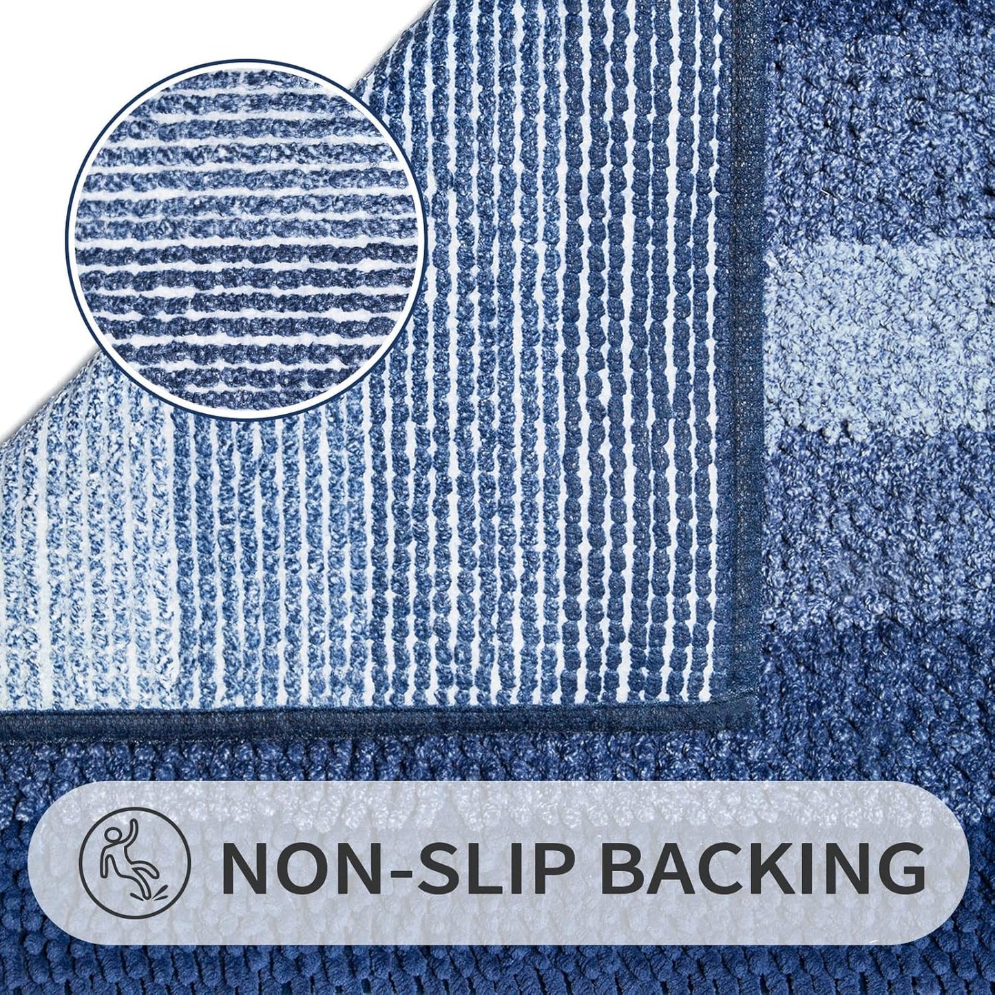 Gibelle Long Bathroom Rugs, Luxury Chenille Bath Mat, Small Non Slip Shower Rug and Bath Room Floor Mats, Machine Washable, Quick Dry Bathmat, Soft Cozy Plush Rug for Tub, 20" x 47", Blue
