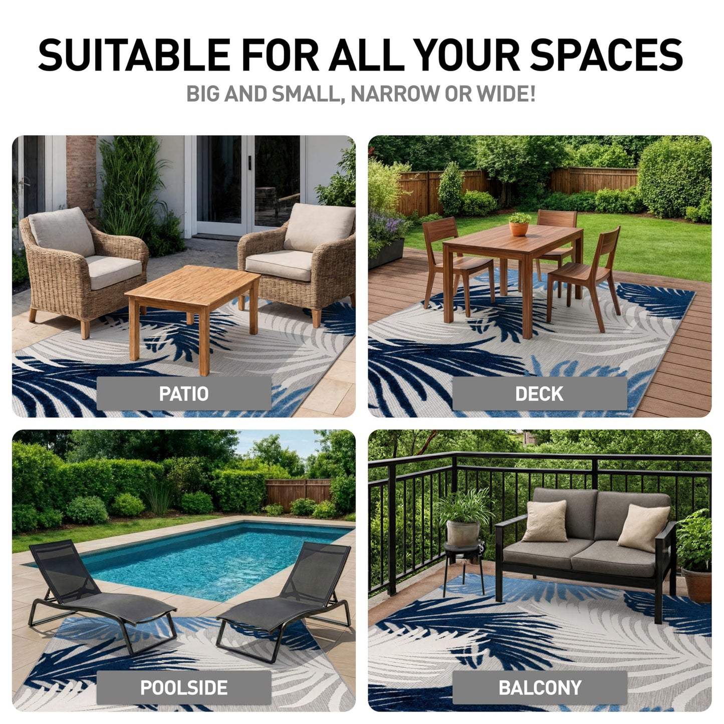 Rugshop Navy Lucca Contemporary Floral Indoor/Outdoor Area Rug Durable Polypropylene, Weather Resistant, Easy to Clean Perfect for Patio, Backyard, Deck and Outdoor Lounge 7'10" x 10'