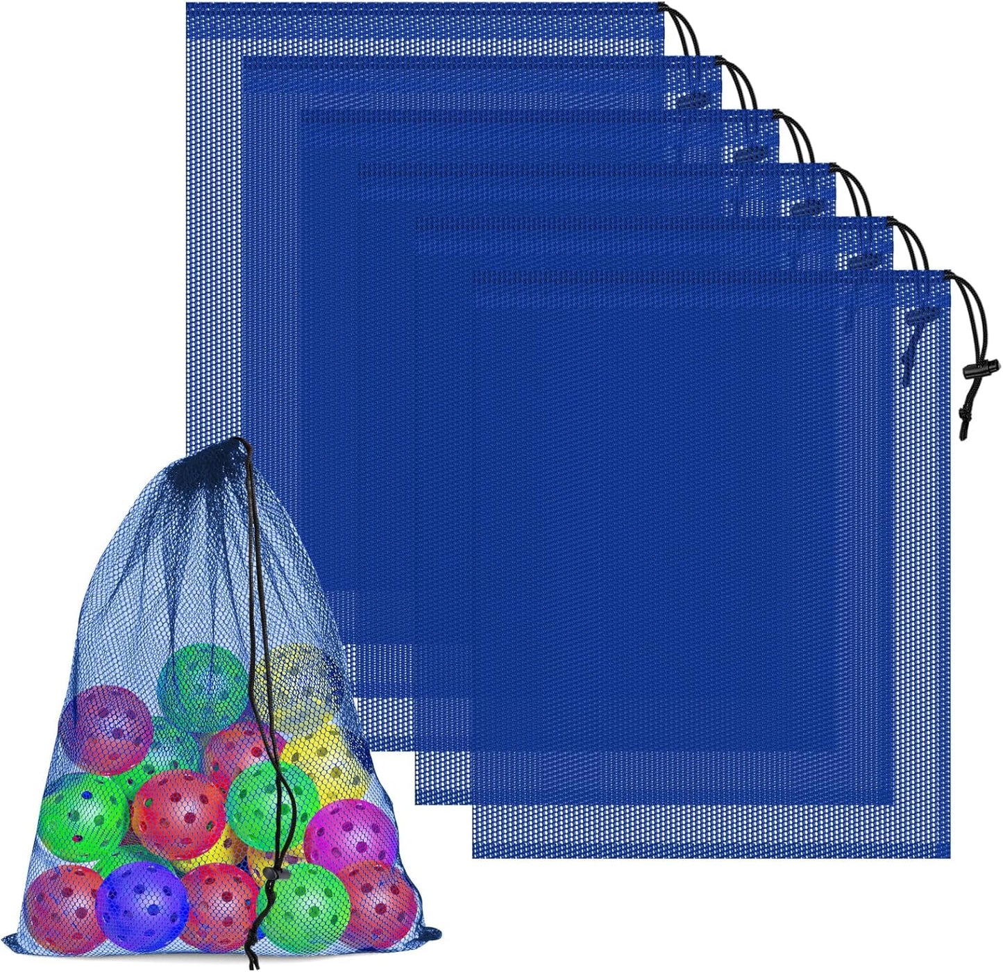 6 Pcs Mesh Bags Drawstring, 14x17 Inch with Lock, Multipurpose Storage Bags for Gym, Balls, Beach, Laundry (Blue)