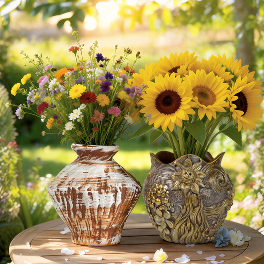 ArtCachet Sunflower Starry Sky Plant Pots & Ceramic Flower Vase Home Decor，Plant Pots for Outdoor Garden Decor ，Plant Gifts for Mother's Day, Birthday, Christmas& Home Art Decoration