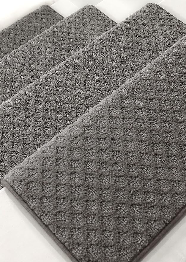 Oak Valley Designs™ Rounded Bullnose Carpet Stair Treads - Anti Slip Indoor Stair Mats for Wooden Stairs, Style: Bayside Charm, Dark Grey 35" W X 9.75" D (Set of 14)