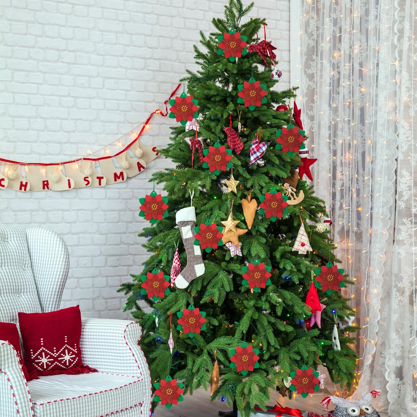 LFUTARI 30 Pcs Christmas DIY Poinsettia Flowers Craft, Foam Poinsettias Flower Ornaments, Christmas Glitter Red Flowers DIY Decoration for Holiday Home Party Tree Garland Wreath Porch Stair Decor