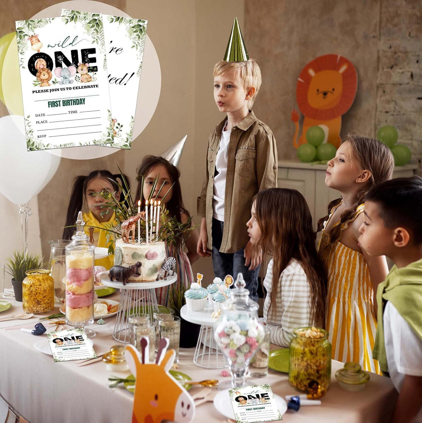 Wild One Birthday Invitations, 20 Invitation Cards with Envelopes, Safari Zoo Invites for Party Decorations Favor Supplies - A15