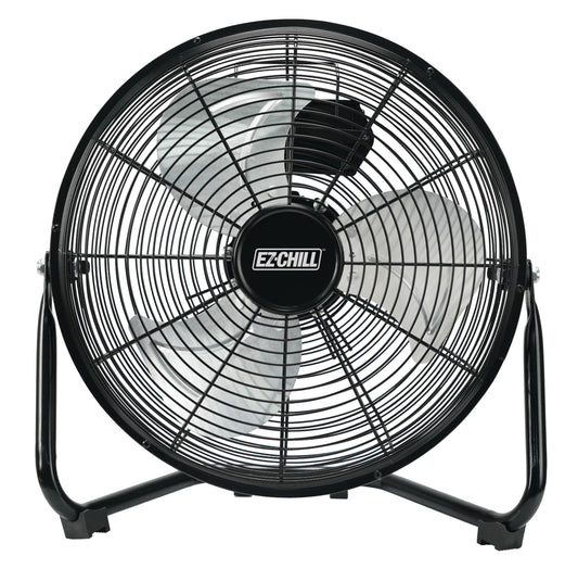 EZ-CHILL 12    Cradle Floor Fan, 3 Speed, High Velocity, 180 Degree Adjustable Tilt, All-Metal, Carry Handle, Rubber Feet, Airfl