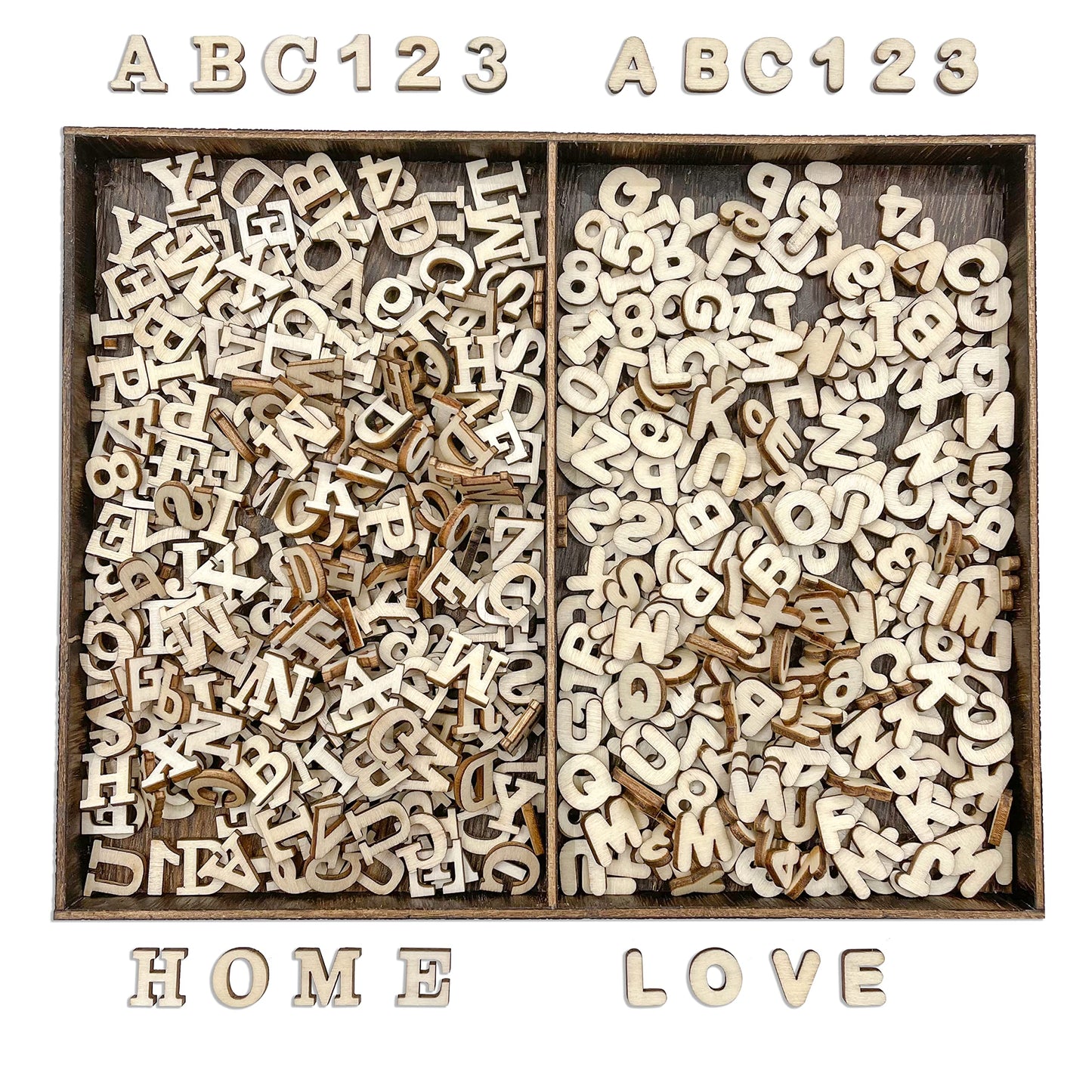 Cregugua 592 Pieces 1/2 Inch Mini Wooden Alphabet Letters and Unfinished Wood Numbers with Rustic Storage Tray for Scrapbooking DIY Crafts Homemade Gifts