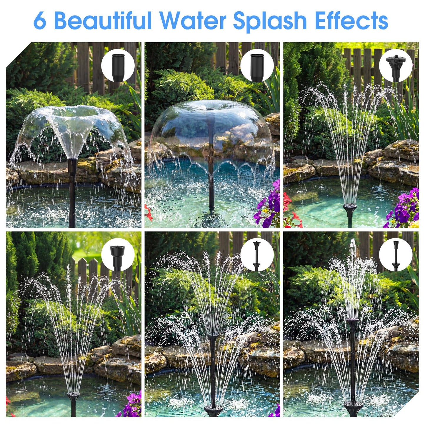 AMZtime 20W Solar Fountain Pump, Solar Water Pump with Lights Built-in 4000mAh Battery, 2026 New DIY Solar Water Fountain for Bird Bath, Pool, Pond, Garden, Fish Pond, Small Waterfall