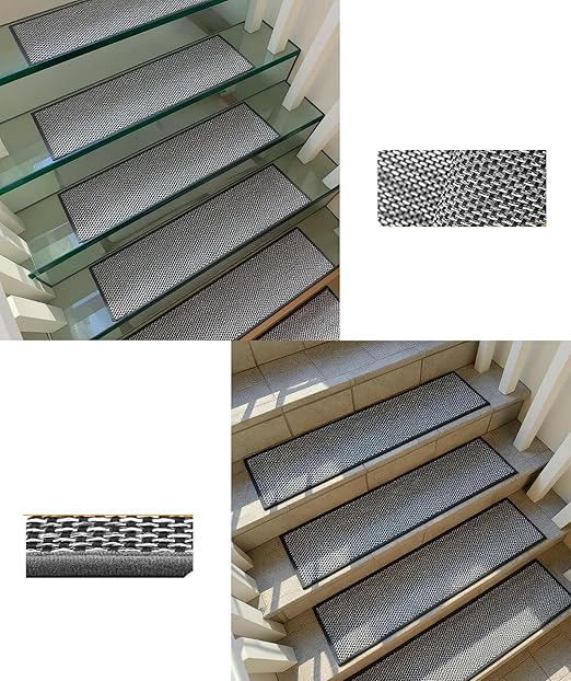 Natural Linen Stair Treads for Wooden Steps, 15 Pcs 8" x 30",Non Slip Stair Runner, Peel and Stick Carpet Indoor for Kids Elders and Pets (15, Black, 8" x 30")