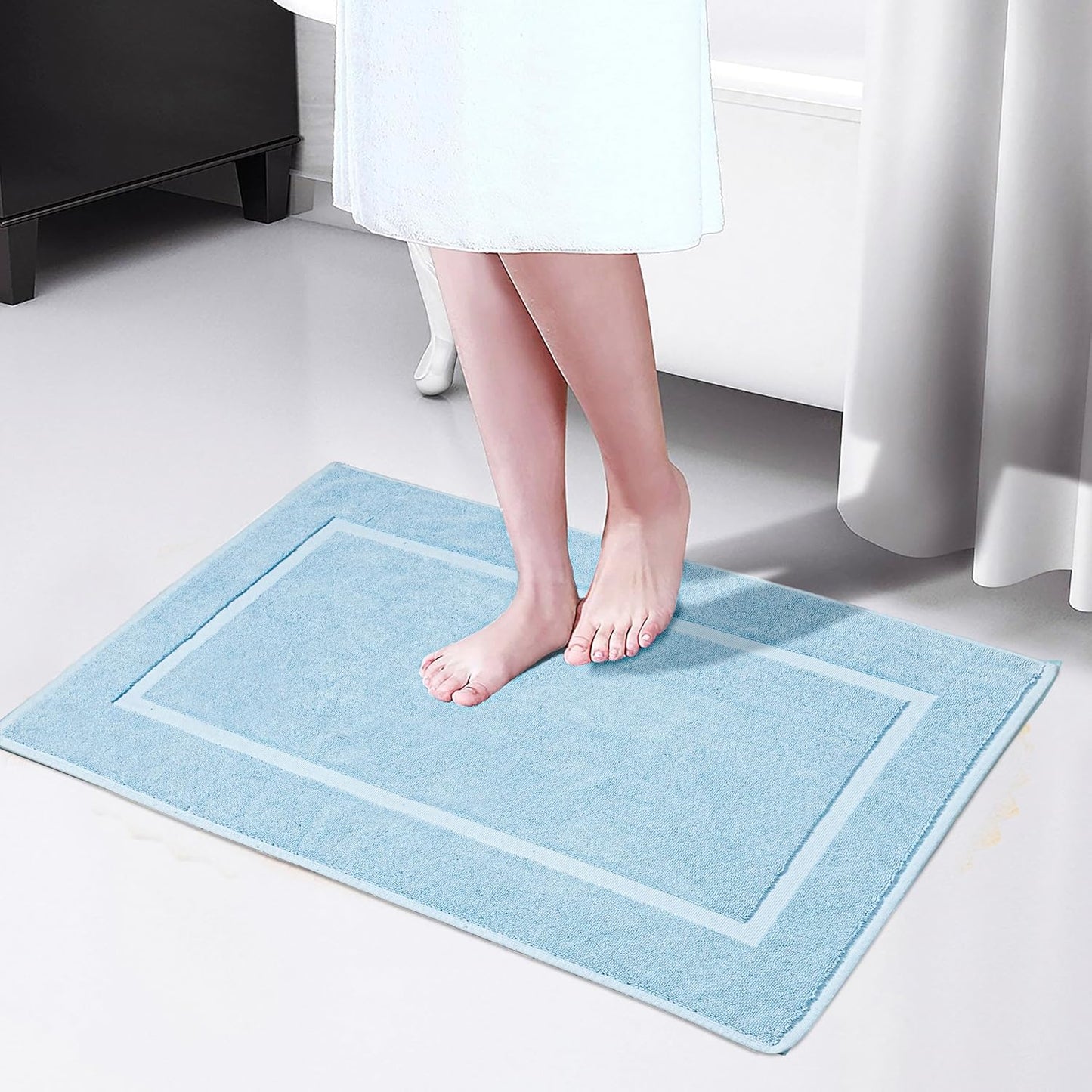 HILLFAIR-900 GSM-100% Ringspun Cotton Floor Towels mat- Hotel-Spa Tub-Shower Bathroom Floor mat Towels- 21 x 34 Inch- Terry Cotton Bath Mat, Machine Washable, Absorbent-2 Peice Towel Set- Ocean Blue
