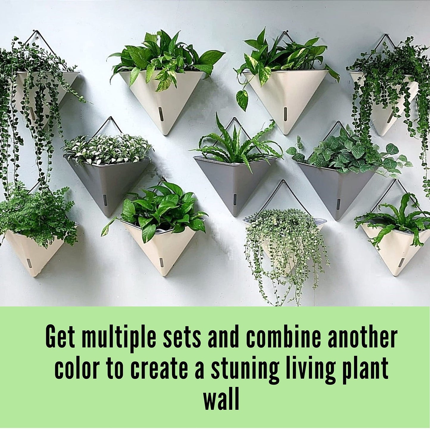 LaLaGreen Bundle - 12" x 4 Pack Black + 12" x 4 Pack Gray Large Self Watering Geometric Hanging Flower Vase Vessel with Metal Hanger, Modern Stylish Wall Mounted Succulent Pot Holder Decor