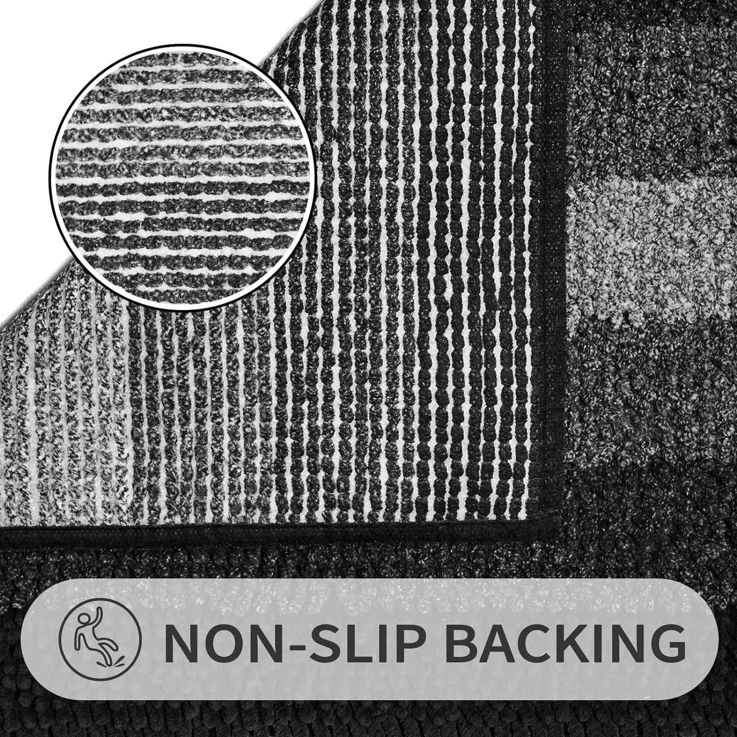 Gibelle Black Bathroom Rugs, Luxury Chenille Bath Mat, Small Non Slip Shower Rug and Bath Room Floor Mats, Machine Washable, Quick Dry Bathmat, Soft Cozy Plush Rug for Tub, 16" x 24"