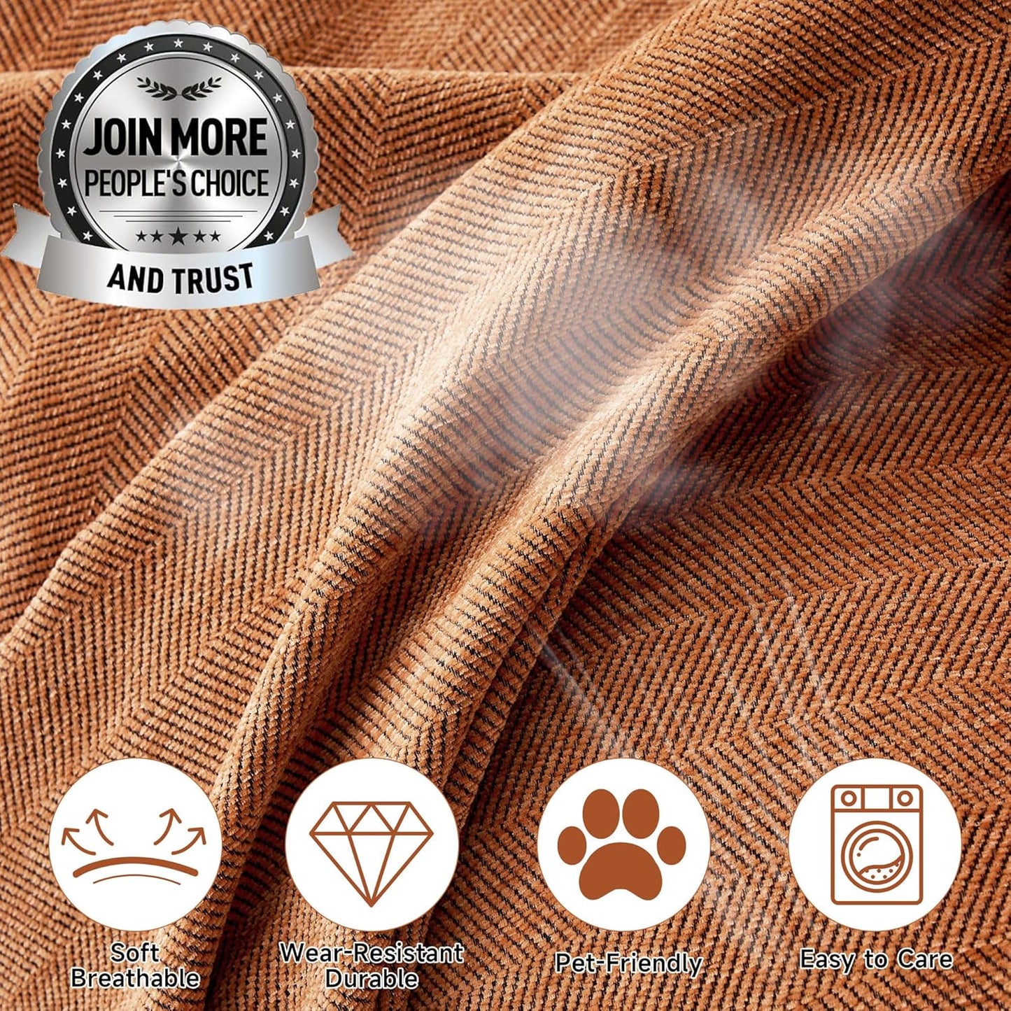 STACYPIK Thick Burnt Orange Sofa Cover, Breathable Chenille Couch Cover for Sectional, Pet Friendly Protector for 3 Cushion Couch, Pumpkin Loveseat Cover for L-Shaped, Washable Sofa Slipcover-71X150IN
