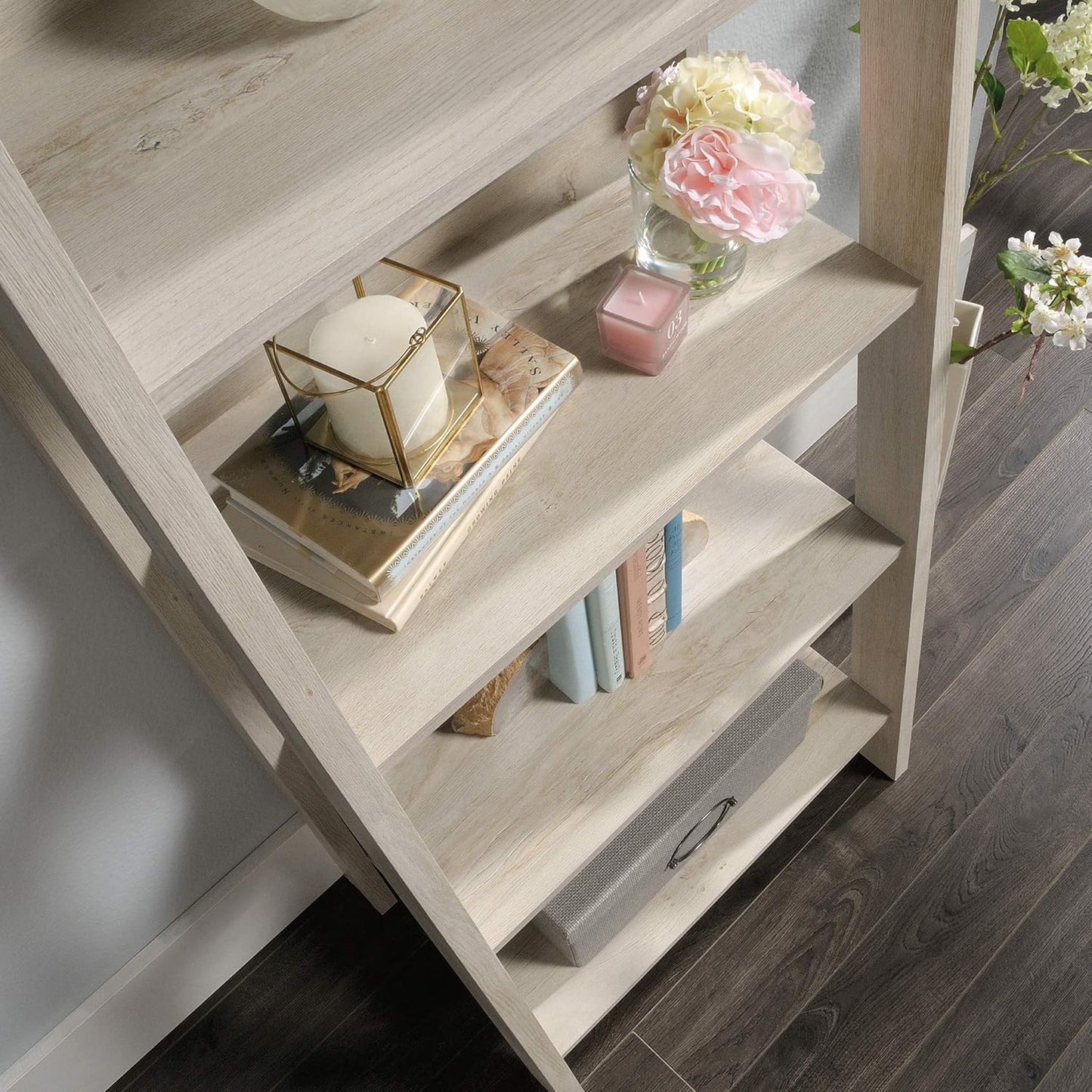 Sauder Trestle 5 Bookcase/Book Shelf, L: 23.54" x W: 16.61" x H: 71.14", Chalked Chestnut finish