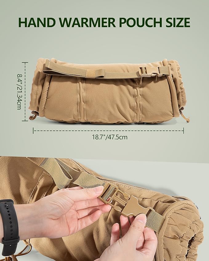 Hand Warmer Pouch with Silent Material, Drawstring Tighteners and Adjustable Strap, Hand Muff for Hunting, Golf, Football Winter Outdoor Activities