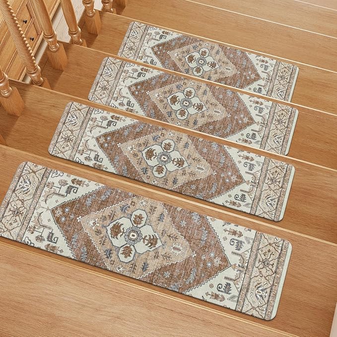 OJIA Super Non-Slip Stair Treads for Wooden Steps, 30"X8" Indoor Stair Runners Slip Resistant Stair Rugs Safety Mats for Dogs, Kids & Elders, Rubber Backed Stair Treads Stair Covers (15PC)