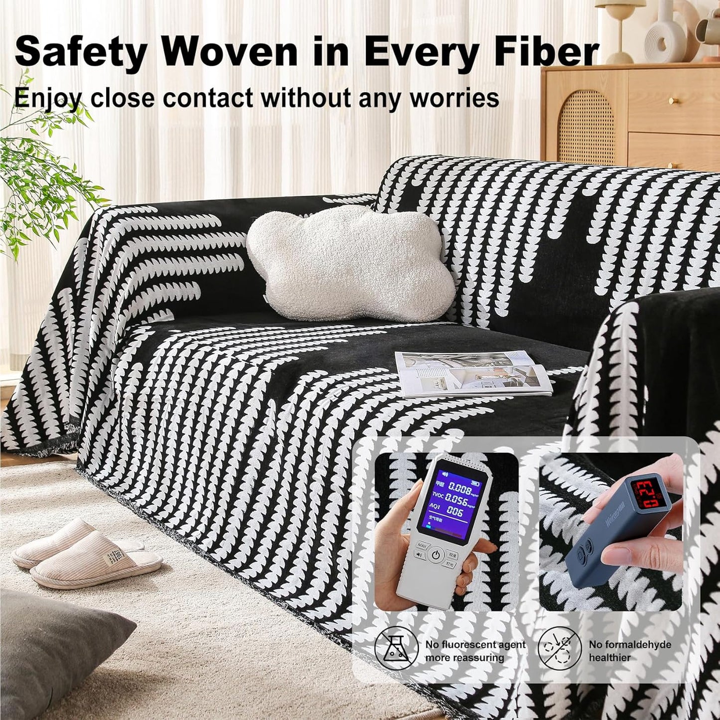 Boho Sofa Cover, Couch Covers for 3 Cushion Couch Sofa Pet Friendly, Sofa Cover Washable, Soft Chenille Living Room Couch Covers Slipcover, Pet Furniture Protecto (2# Black, 71" x 150")