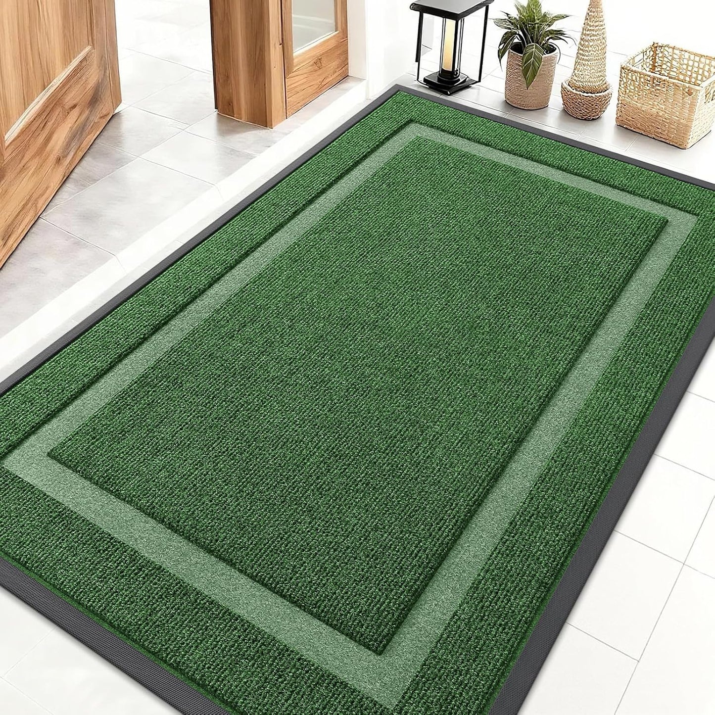 OLANLY Front Door Mat Indoor Outdoor Entrance, Waterproof All-Season, All-Weather Doormat, Sturdy Natural Rubber, Fade Resistant, Low Profile, Easy Clean Patio Porch Entryway Mat, 71x47, Green