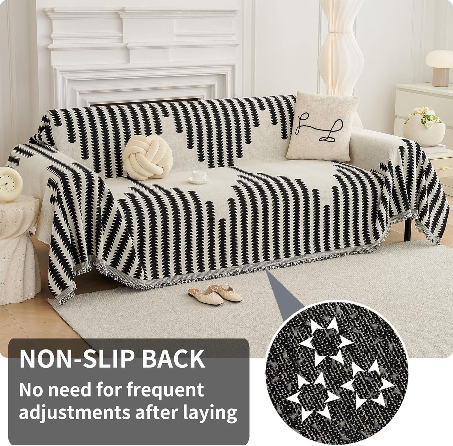HAOMAIJIA Boho Sofa Covers Couch Covers for 3 Cushion Couch Sofa Pet Friendly Soft Thick Non Slip Couch Cover for Dogs Washable Sectional Couch Covers L Shape Furniture Protector (Black, 91"x134")