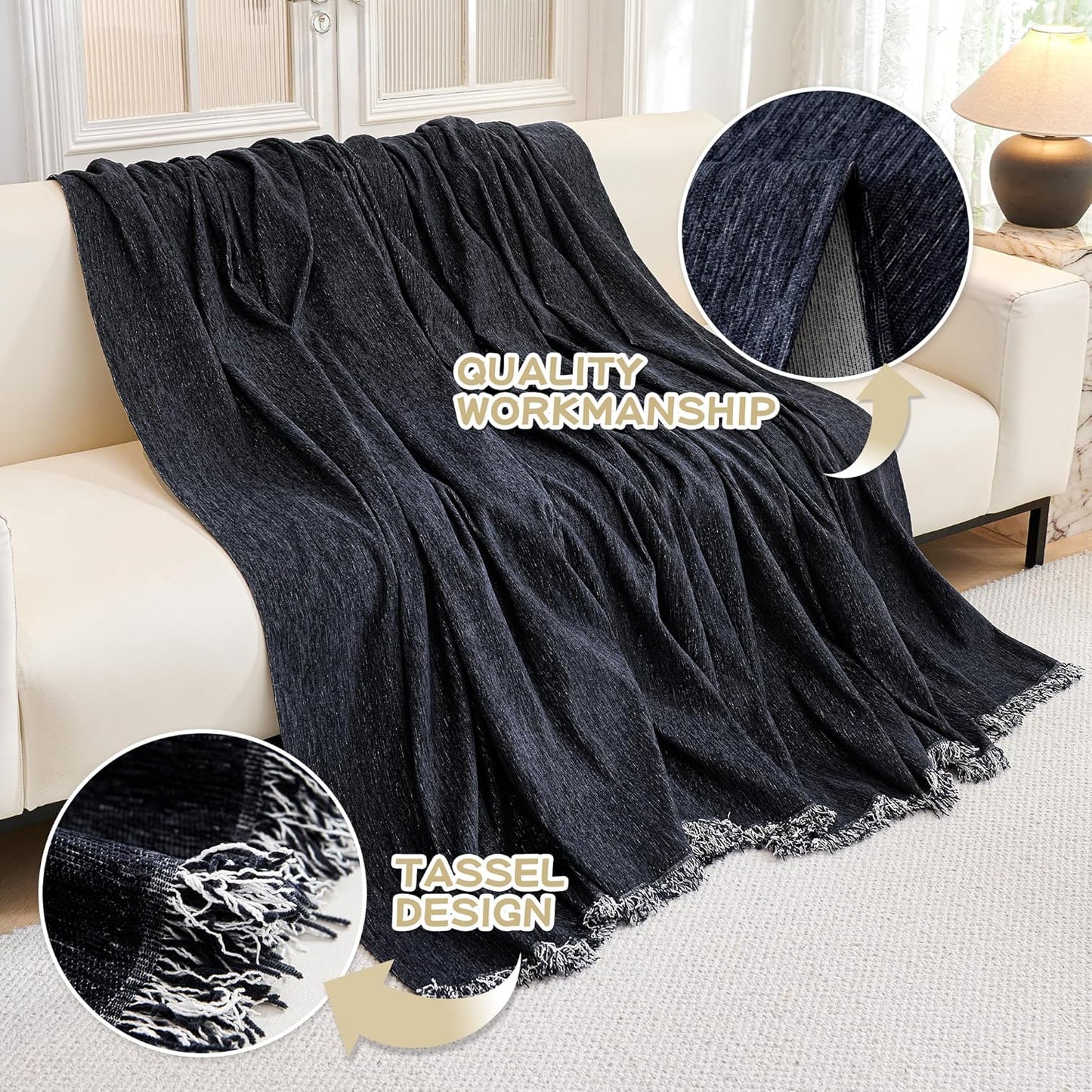 MYSKY HOME Couch Cover for Dogs, Washable Couch Covers for 3 Cushion Couch Sofa, Super Soft Chenille Sofa Slipcover, Non Slip, Furniture Protector, 71"x150", Navy Blue