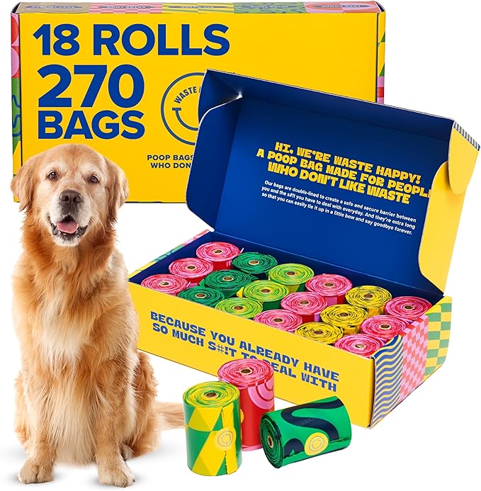 Dog Poop Bags Rolls 270 Count (18 Rolls) - 14" Long, Ultra-Thick, up to 300% Stronger Unscented Poop Dags for Dogs - Leak Proof Pet Waste Bags with 30% Plant-Derived Materials