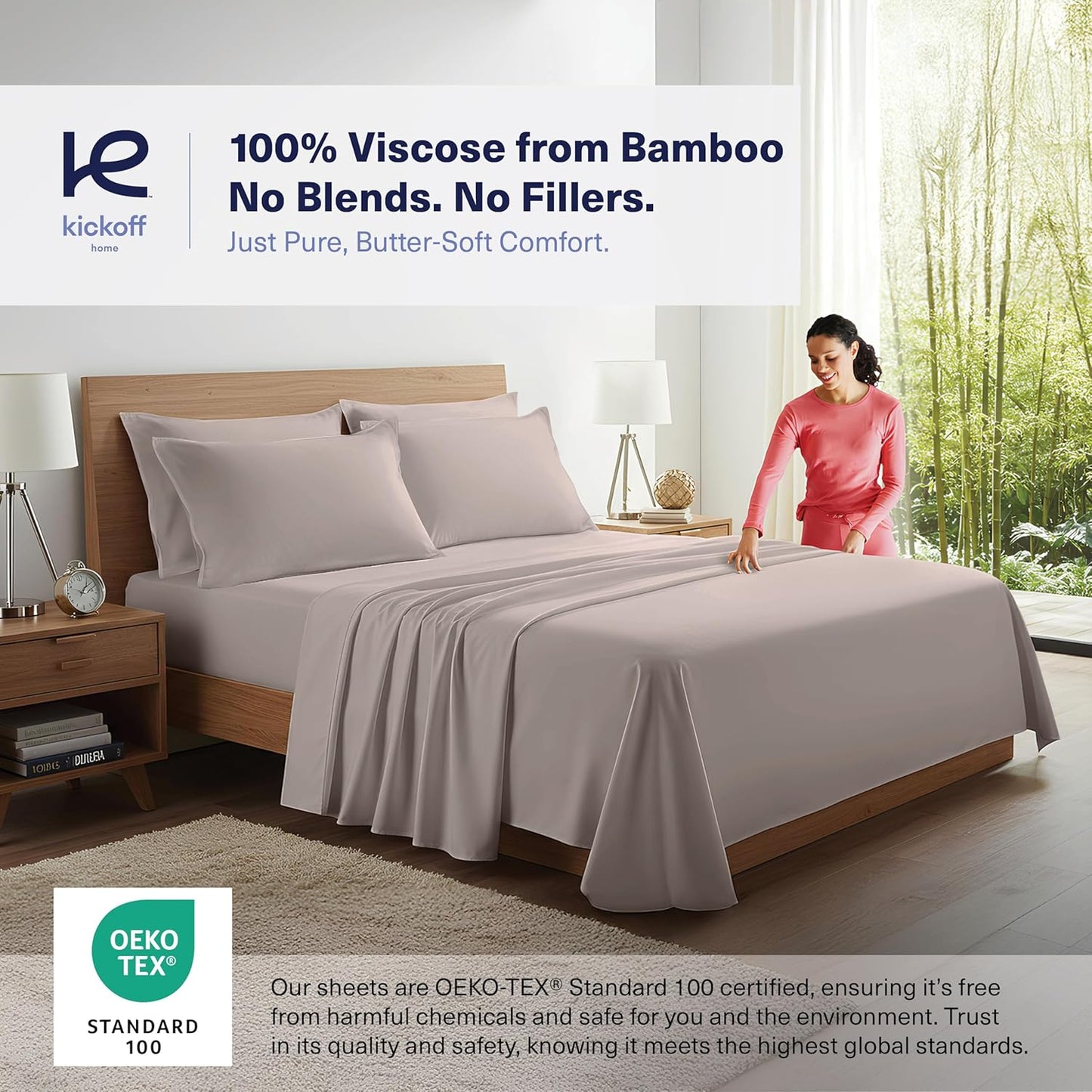 Kickoff Viscose Bamboo Sheets Twin XL Size 3-pc 100% Organic Bamboo Viscose Bed Cooling Sheets Twin XL Size Set Cool Bedding for hot Sleepers Sheet, Flat, Fitted, Pillowcase (Grey Mist, TXL)