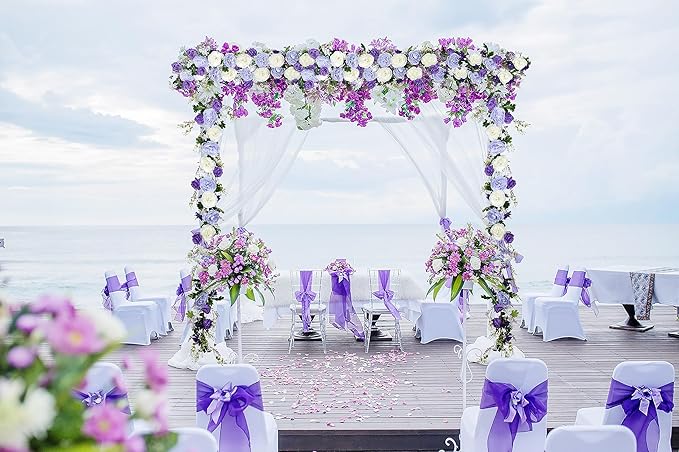 DearHouse 2Pack Artificial Peony Flower Garland - Silk Peony Garland with Purple White Flowers for Wedding Party Table Decoration,6ft/Strand(White&Purple&Dark Purple)