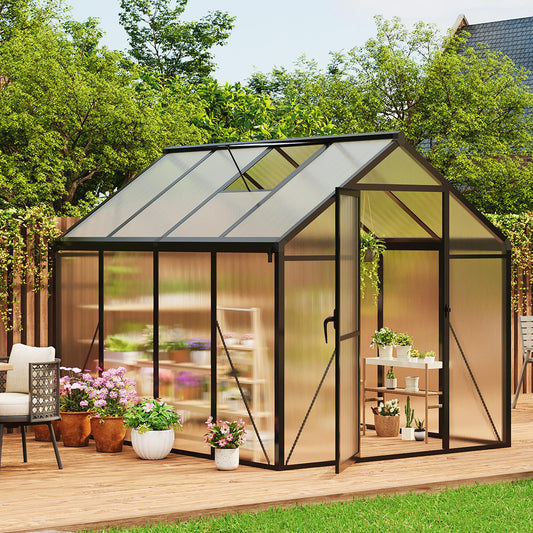 Garvee 6 x 8 FT Greenhouse, Greenhouses for Outside, Polycarbonate Greenhouse with Aluminum Frame, Lockable Door and Ajustable Roof Vent for Backyard, Green Houses for Outside Garden Backyard, Patio